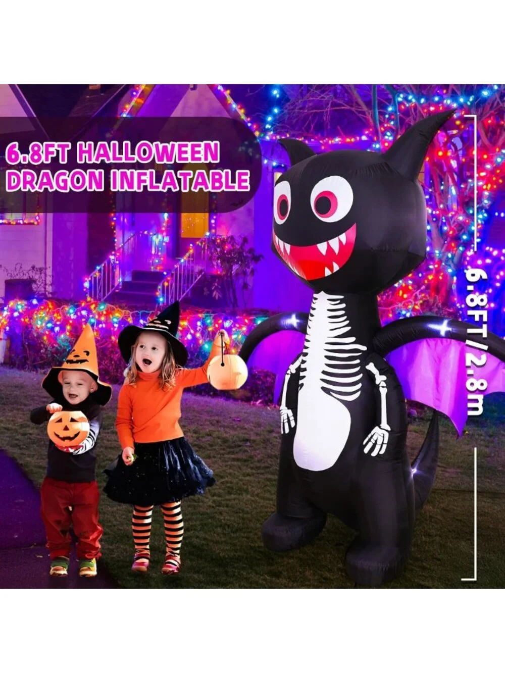 Giant 6.8 FT Halloween Dragon Inflatable with LED Lights - Outdoor Yard Decor